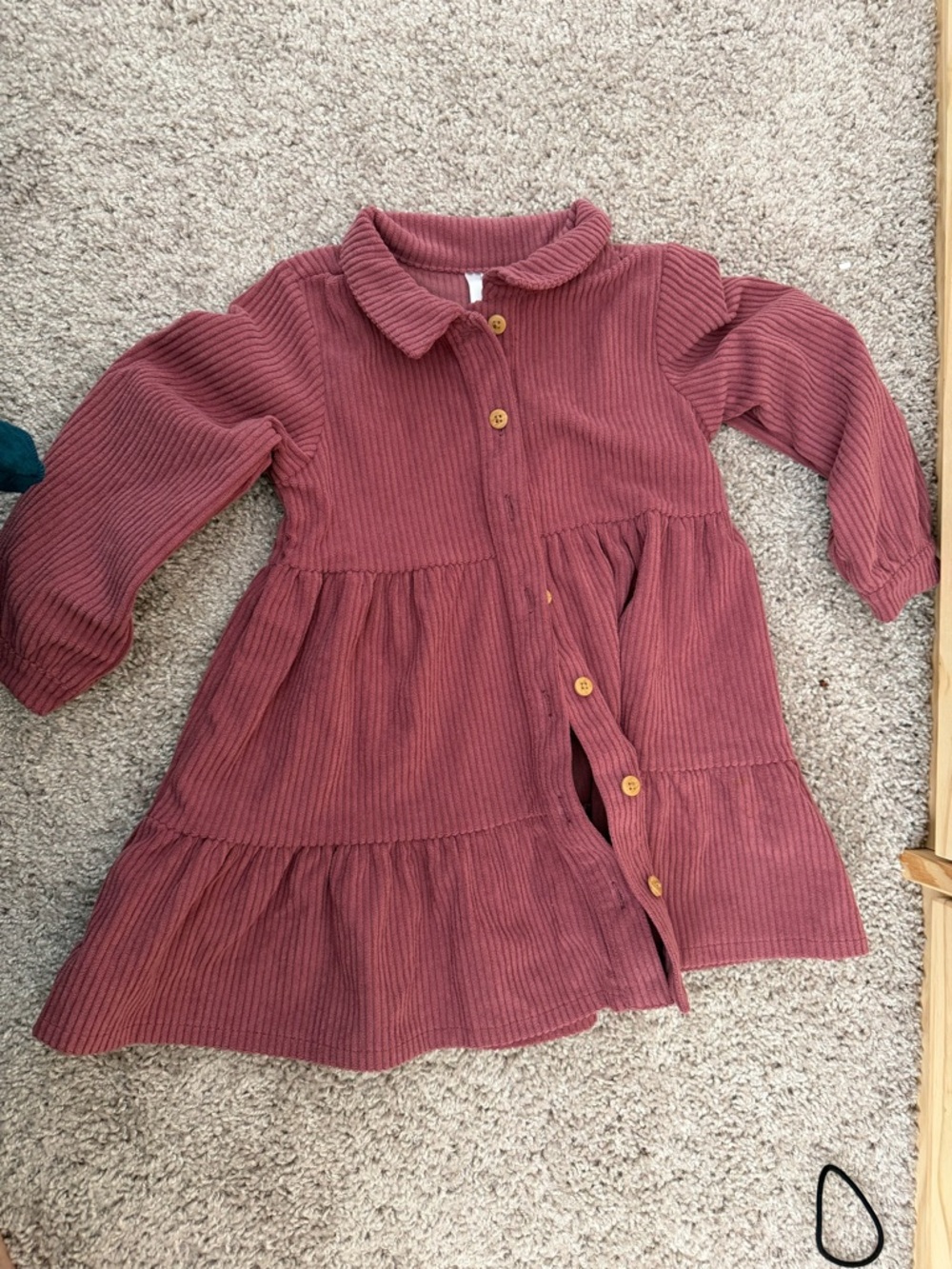 Girls' Ribbed Button-Front Tiered Dress in Mauve